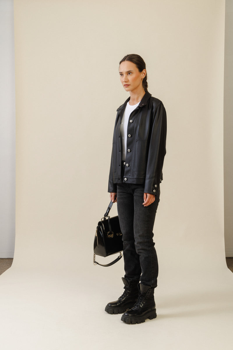 Mara Button Jacket | Black