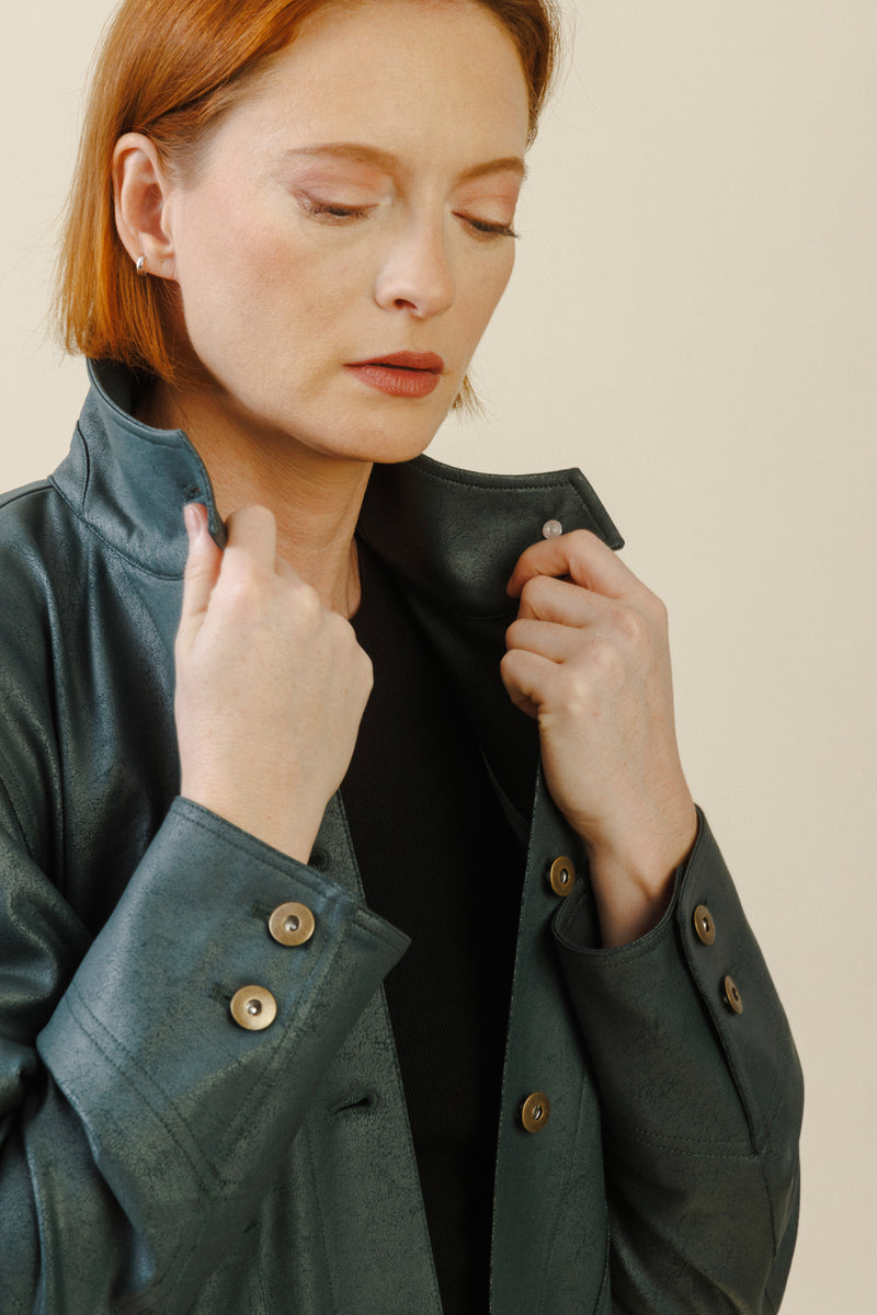 Mara Button Jacket | Hunter Green