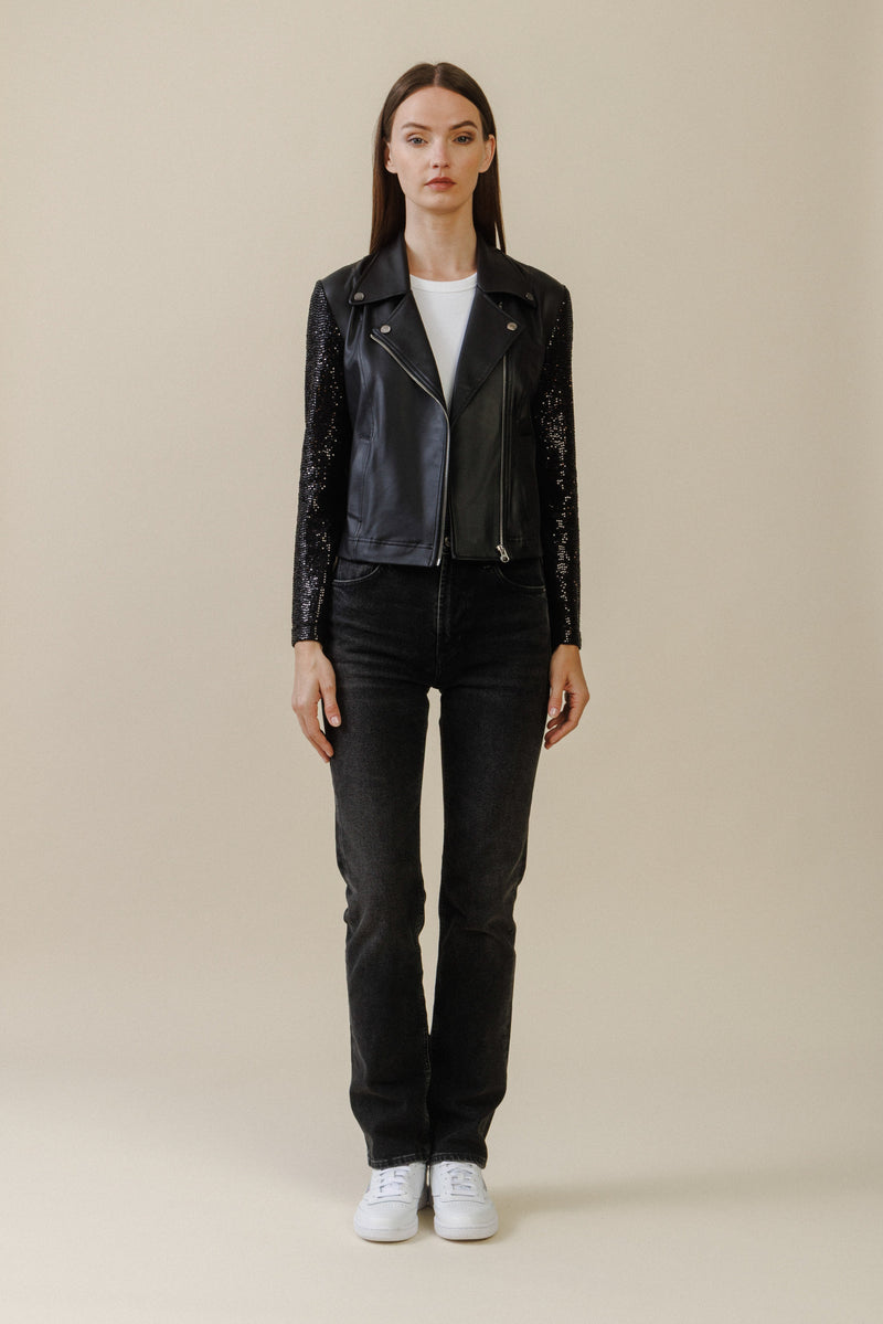 Obsidian Moto Jacket | Sequin Black