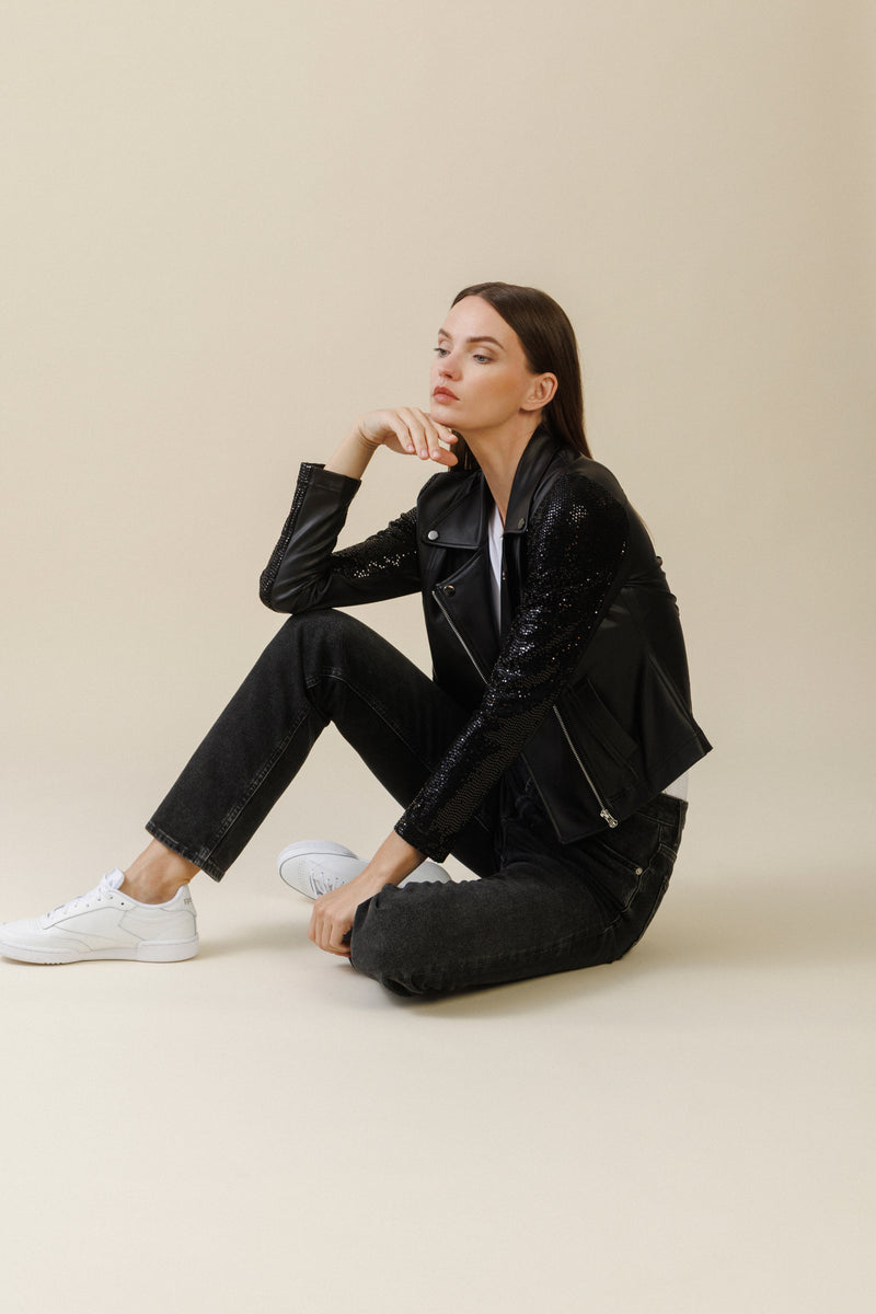 Obsidian Moto Jacket | Sequin Black