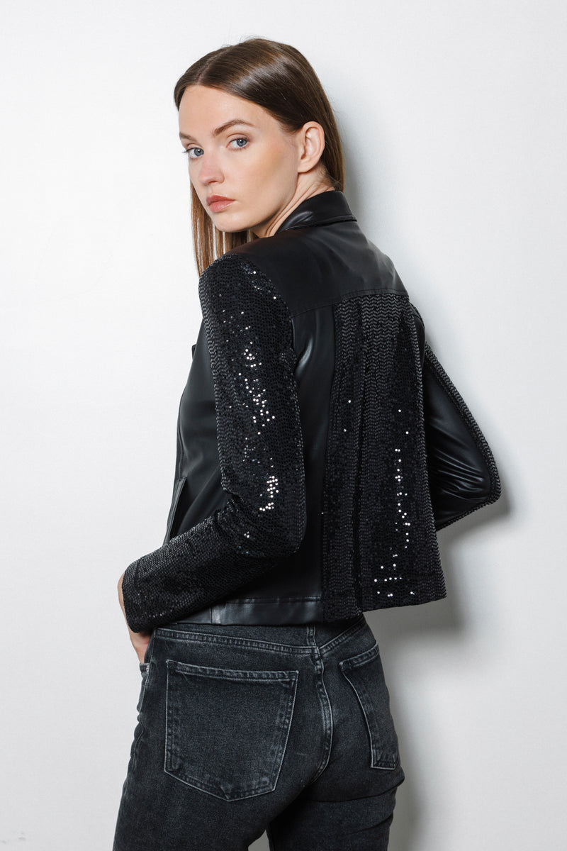 Obsidian Moto Jacket | Sequin Black