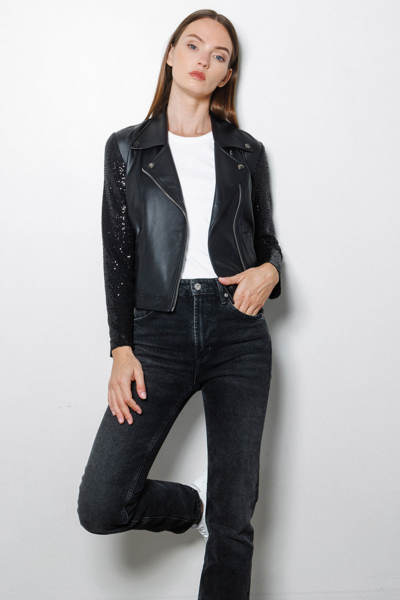 Obsidian Moto Jacket | Sequin Black