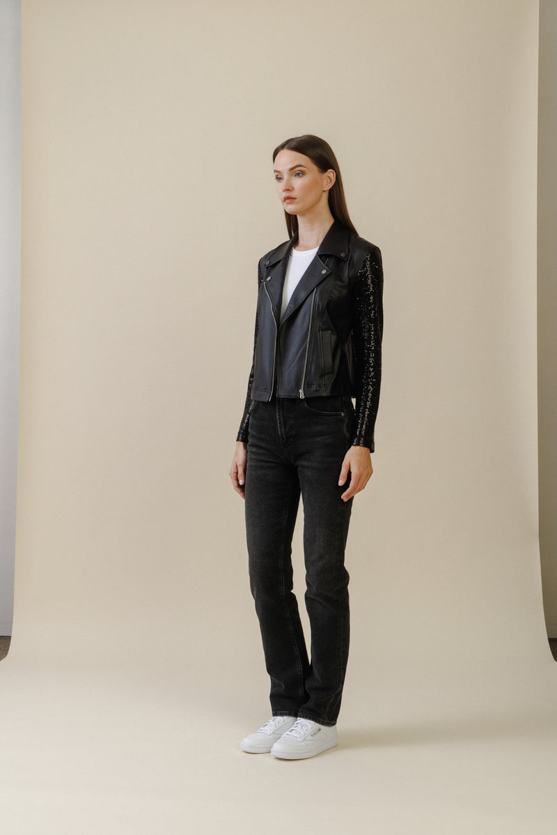Obsidian Moto Jacket | Sequin Black