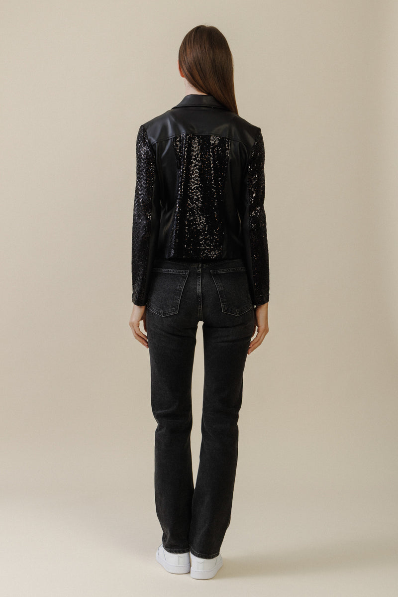 Obsidian Moto Jacket | Sequin Black