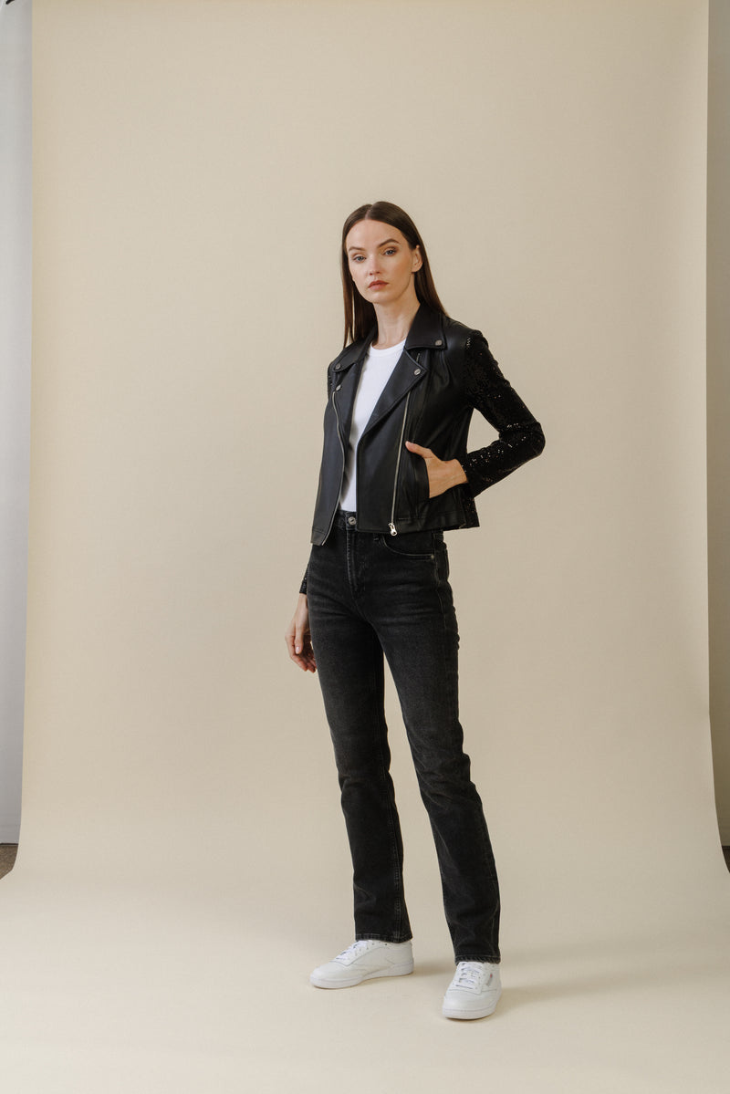 Obsidian Moto Jacket | Sequin Black