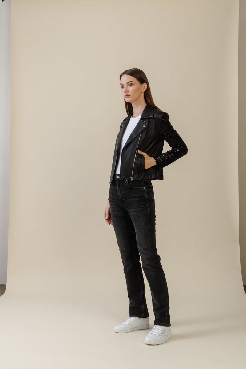 Obsidian Moto Jacket | Sequin Black