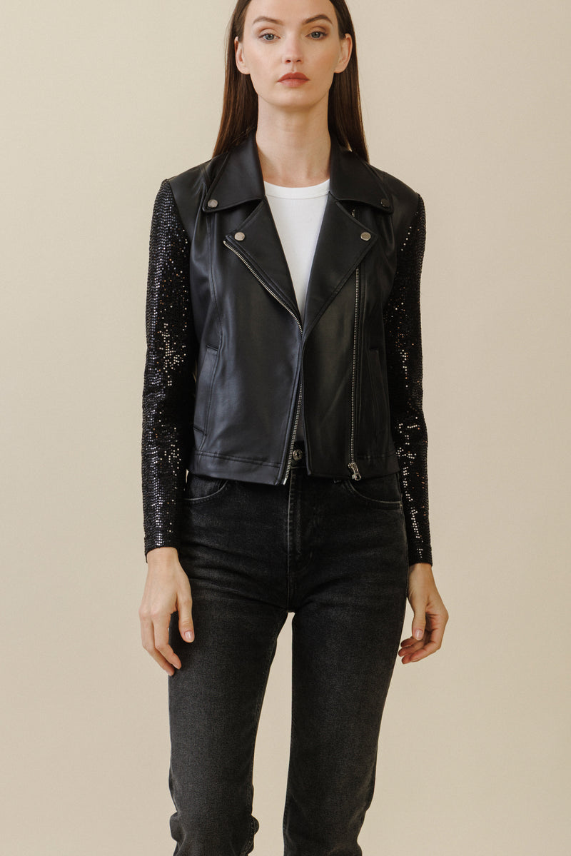 Obsidian Moto Jacket | Sequin Black