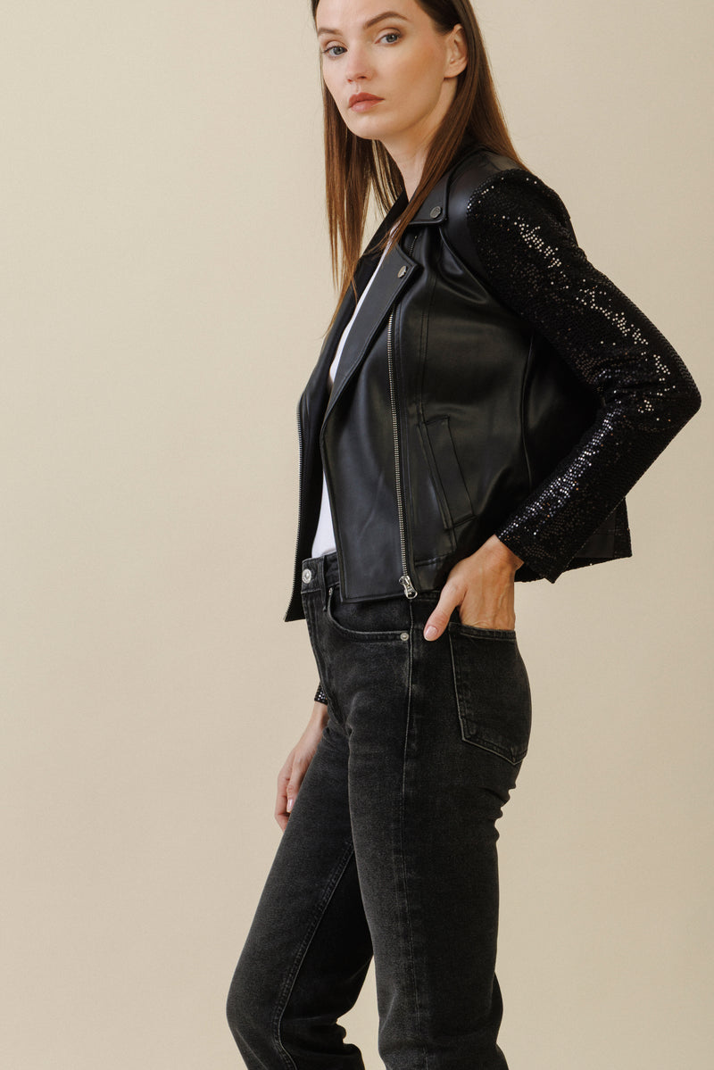 Obsidian Moto Jacket | Sequin Black