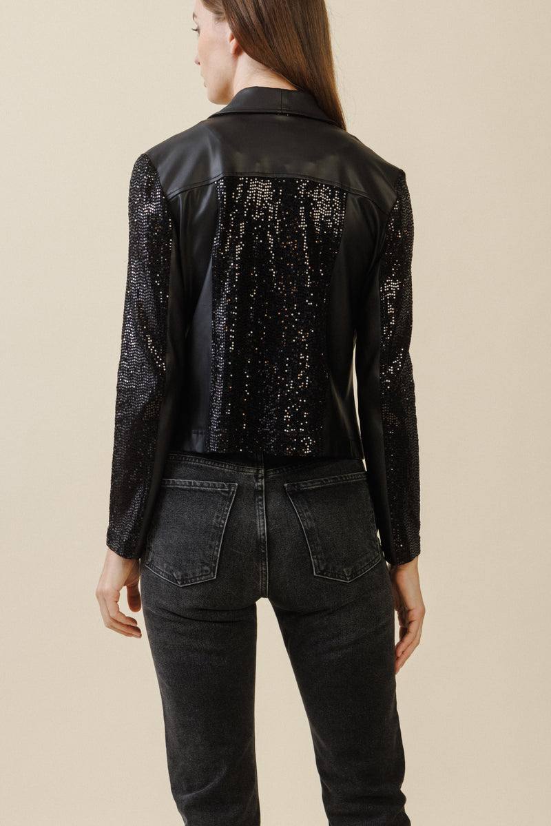Obsidian Moto Jacket | Sequin Black