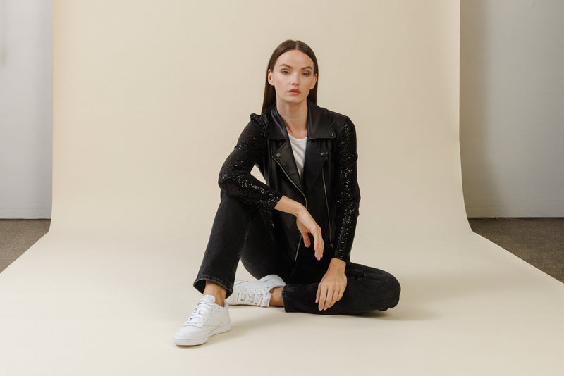 Obsidian Moto Jacket | Sequin Black