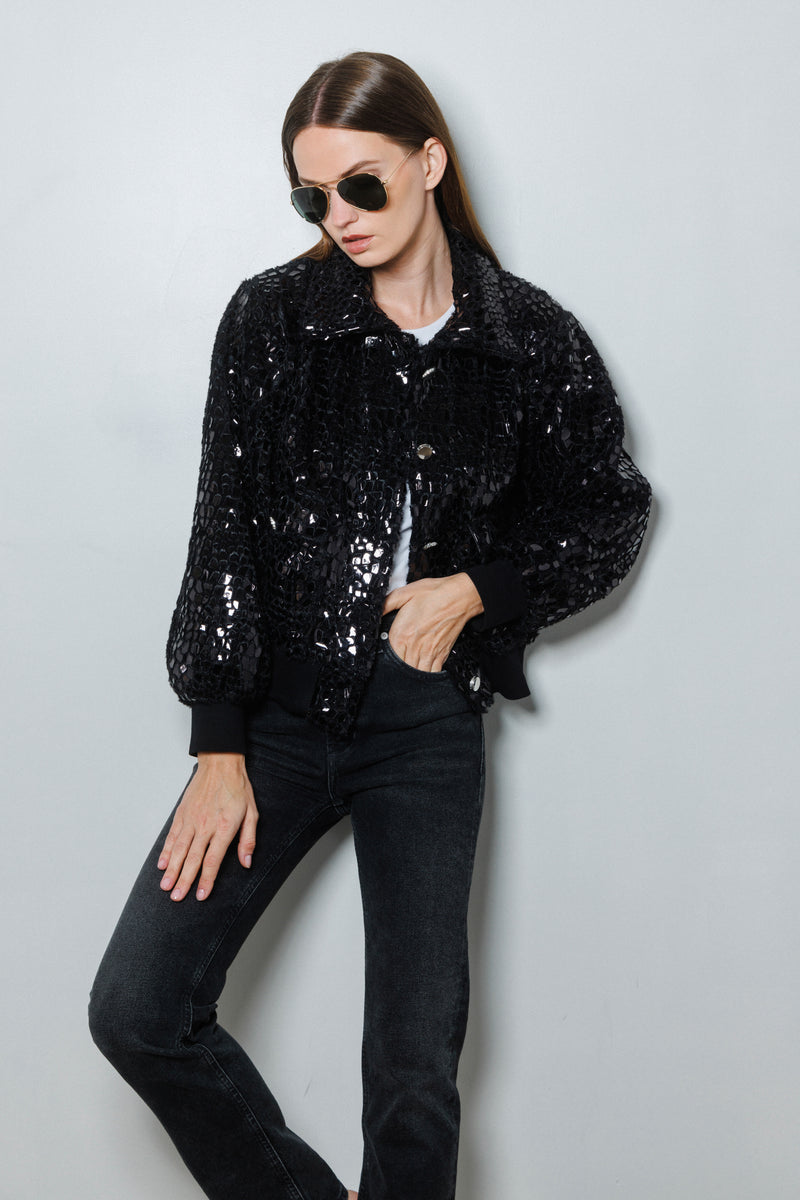 Noir Shimmer Bomber