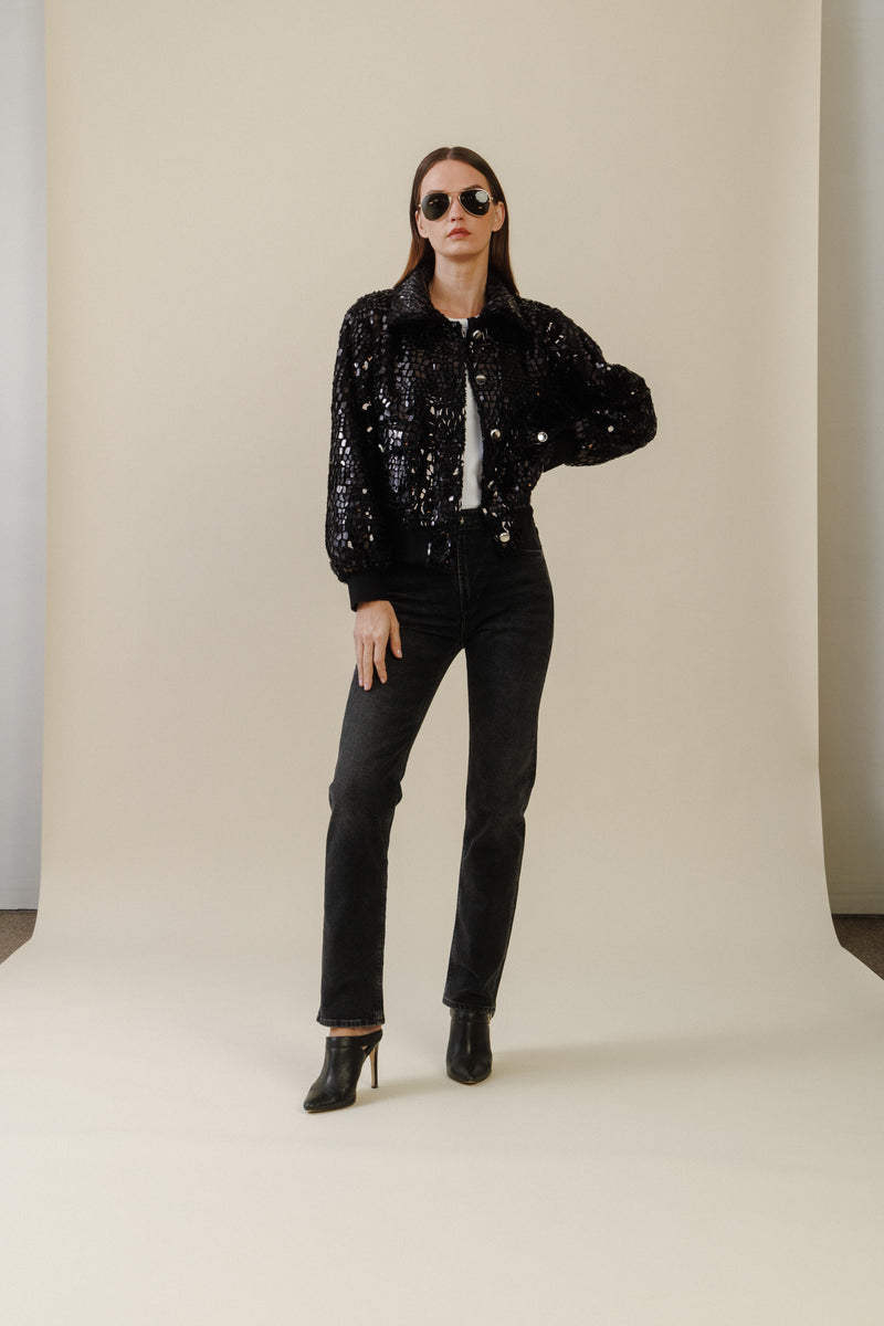 Noir Shimmer Bomber