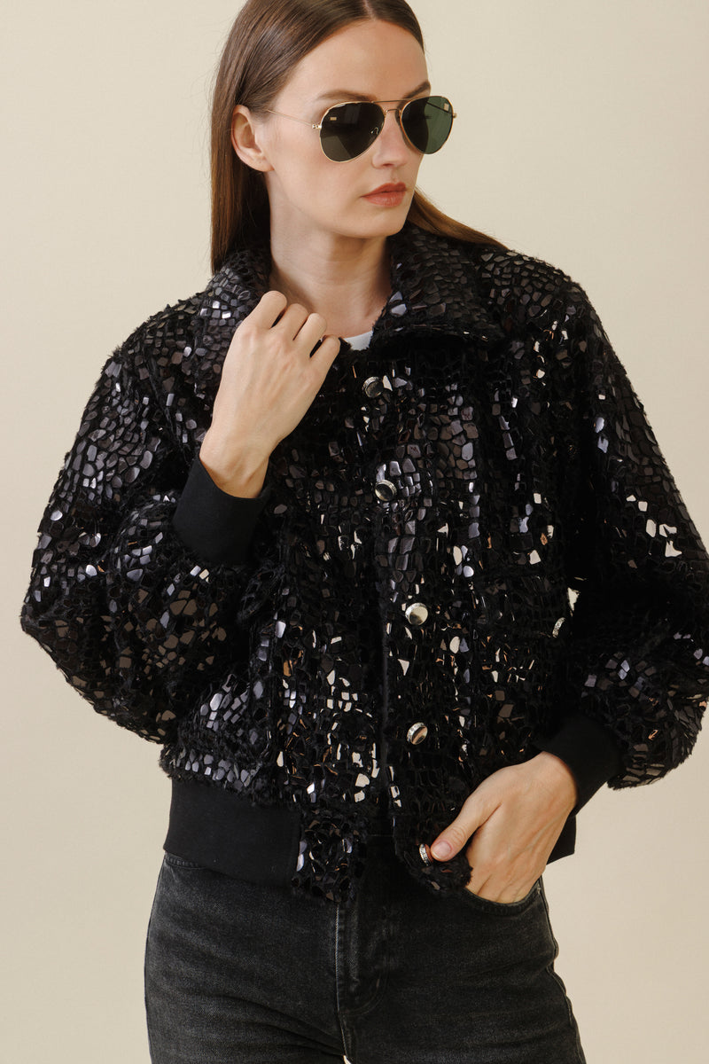 Noir Shimmer Bomber