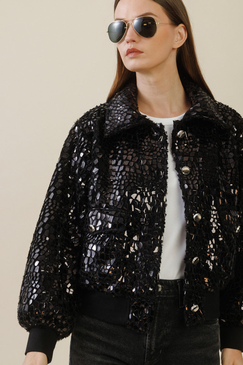 Noir Shimmer Bomber