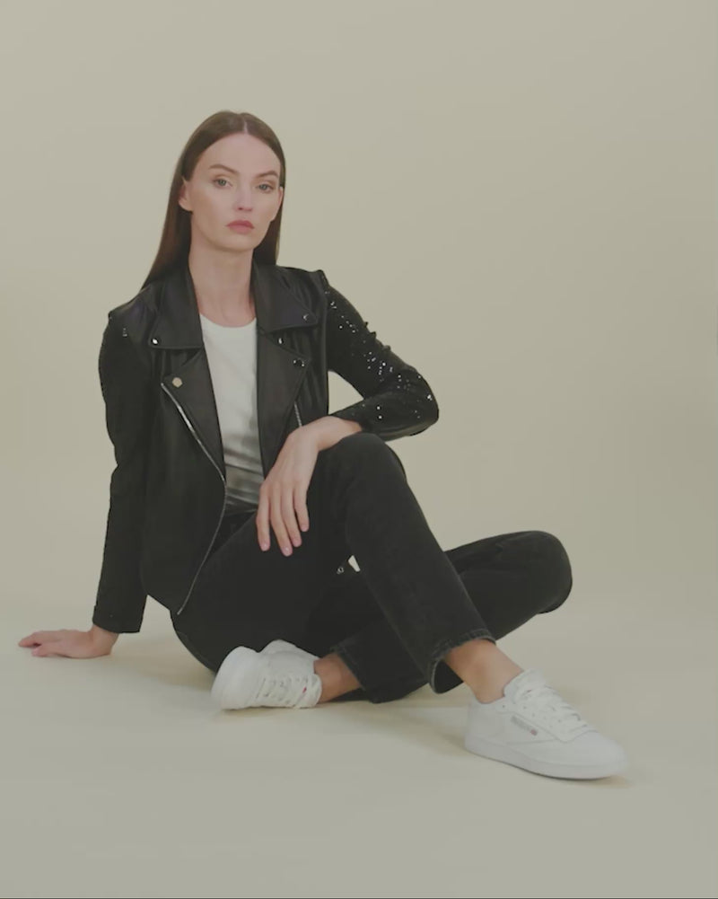 Obsidian Moto Jacket | Sequin Black