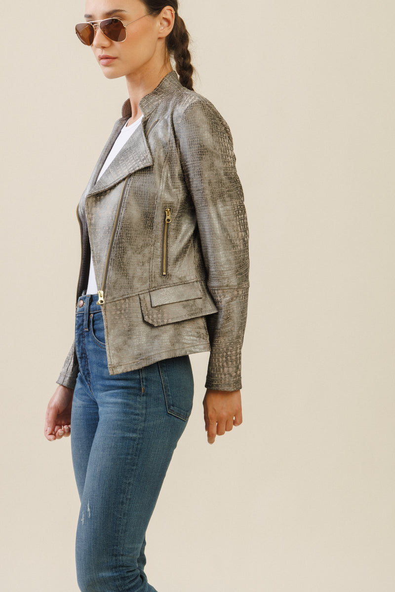 Vector Biker Jacket | Olive Crocodile