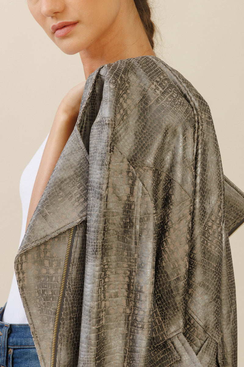 Vector Biker Jacket | Olive Crocodile